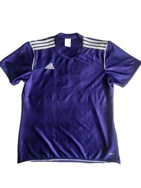 Adidas Climalite Soccer Jersey Shirt Womens Medium Purple White 3 Stripe Trainin
